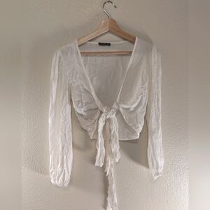 Cotton On Sheer Elegant‎ White Tie-Front Blouse